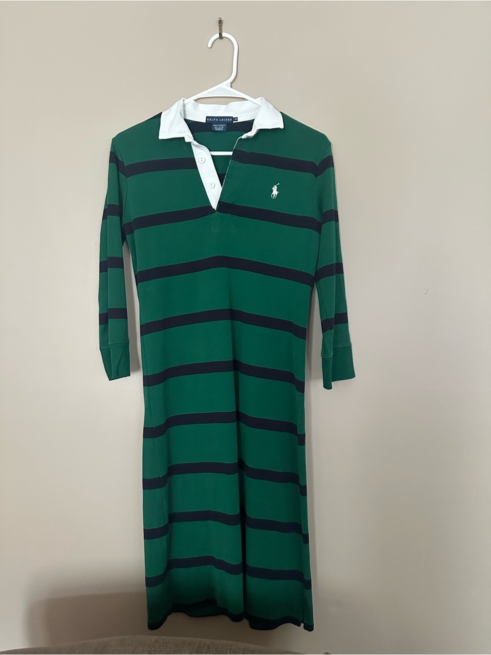 Ralph Lauren vintage Green and Navy Striped Long-Sleeve Rugby Dress